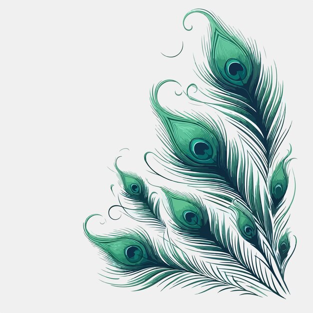 Vector fondo de ilustración de plumas de pavo real aislado en blanco