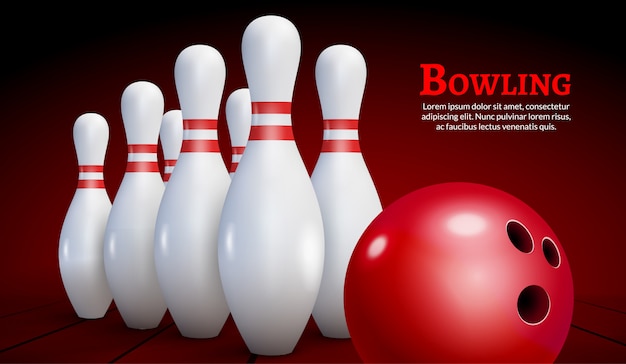 Fondo de ilustración realista de bolos. Concepto de ocio de juego de bolos