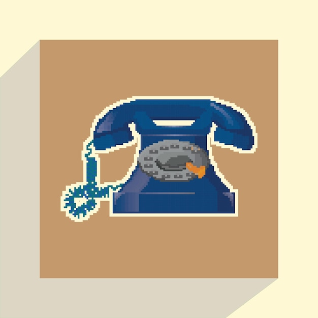 Vector fondo de ilustración de teléfono con cable antiguo de píxeles