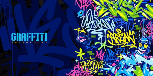 Fondo De Ilustración De Vector De Arte Callejero De Graffiti Hiphop De Estilo Urbano Abstracto Colorido Azul Oscuro