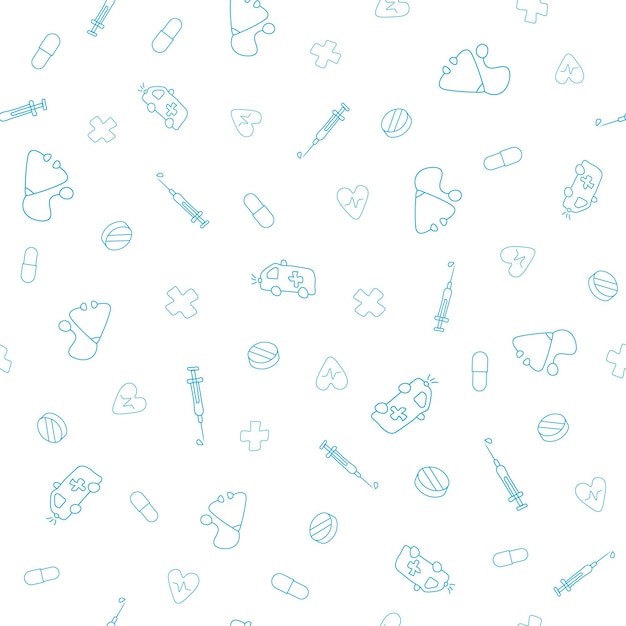 Fondo de ilustración de vector de clínica de patrones sin fisuras médica Fondo de pantalla de salud Linda textura repetida presentación de negocios