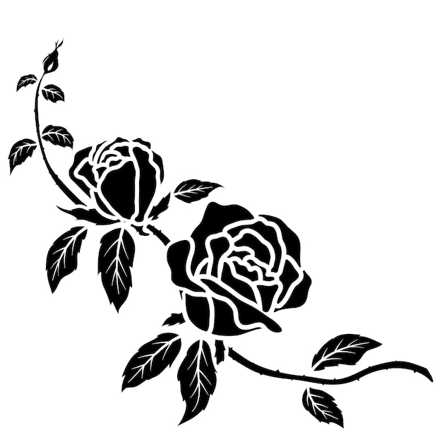 Fondo de ilustración de vector de decoración de flor rosa negra silueta