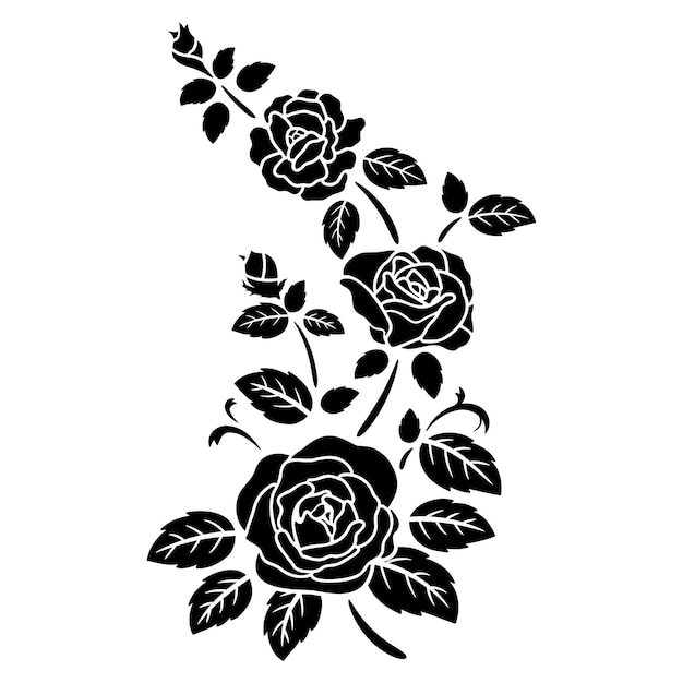 Fondo de ilustración de vector de decoración de flor rosa negra silueta