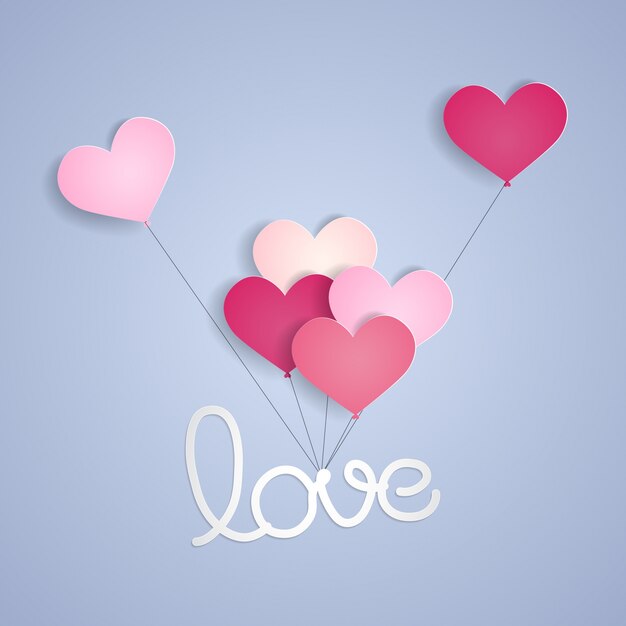 Fondo de ilustración de vector de San Valentín con estilo de corte de papel
