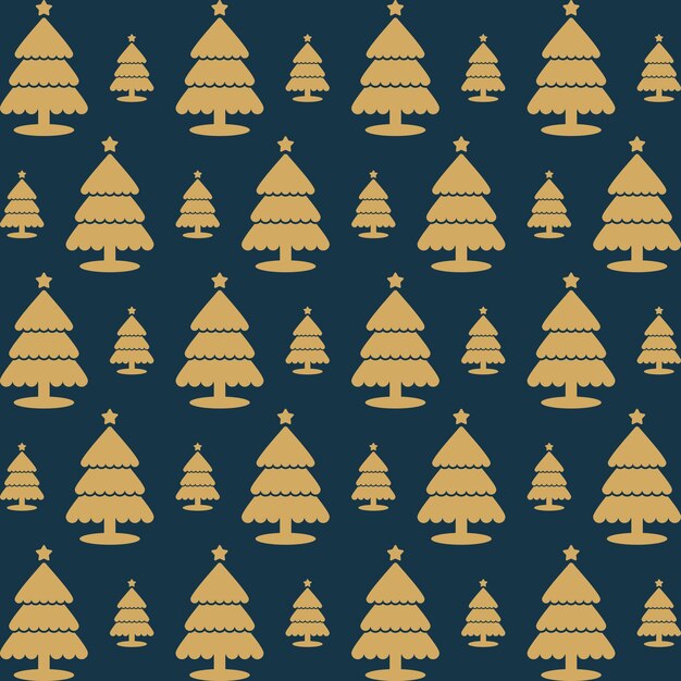 Fondo de ilustración de vector transparente de patrón repetitivo colorido de moda de árbol de Navidad dorado