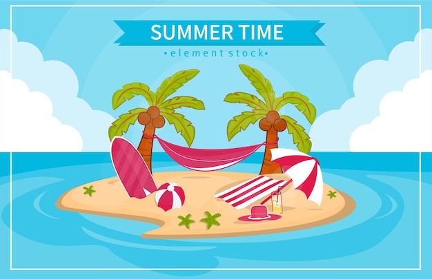 fondo de ilustración de vector de verano y conjunto de colección de elementos