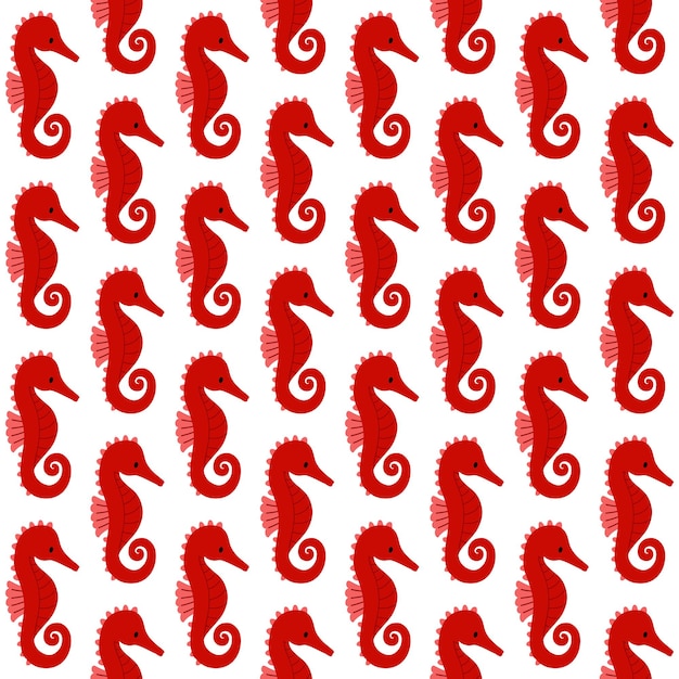 Fondo de ilustración vectorial de patrones sin fisuras de caballito de mar rojo Diseño plano de dibujos animados dibujados a mano