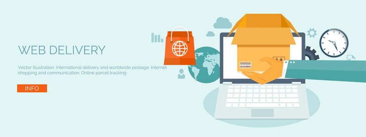 Vector fondo de ilustración vectorial plano establecido entrega internacional en todo el mundo envío por correo electrónico por correo electrónico en línea