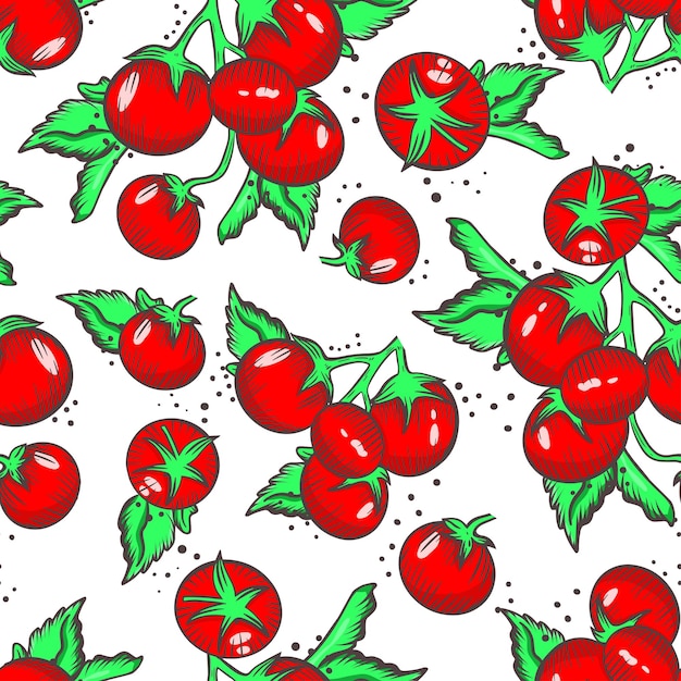 Fondo con ilustración vectorial de tomates cereza