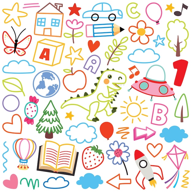 Fondo con ilustraciones infantiles de dibujos dibujados