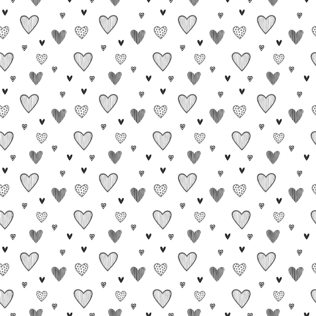 Fondo inconsútil con corazones dibujados en vector