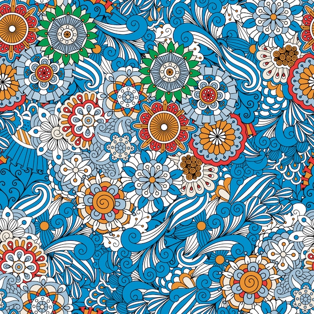 Vector fondo inconsútil floral del marco completo azul