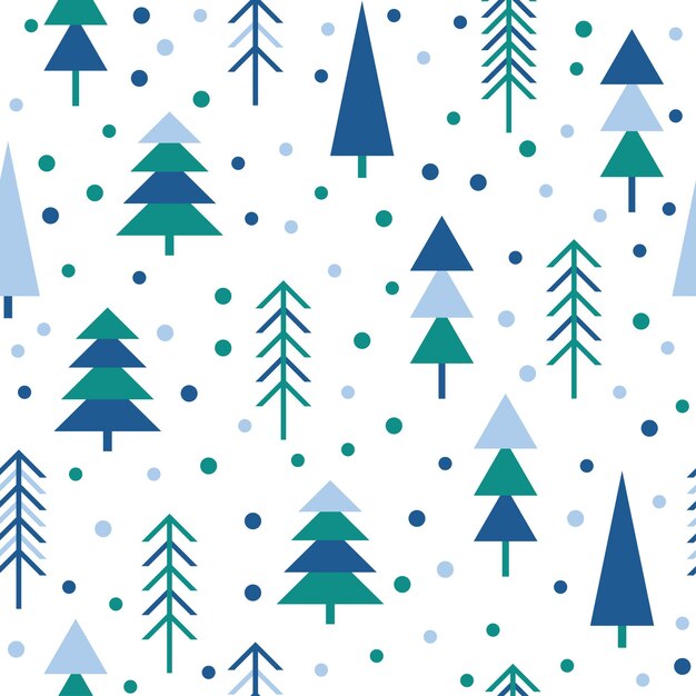 Fondo inconsútil del modelo del bosque de abetos abstracto. arte infantil para el diseño de tarjetas de año nuevo, papel tapiz navideño, álbum de regalo de invierno, álbum de recortes, papel de regalo de vacaciones, textil, estampado de bolsos, camiseta, etc.