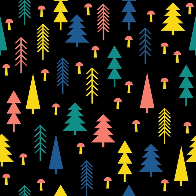 Fondo inconsútil del modelo del bosque abstracto. Cubierta infantil simple dibujada a mano para tarjeta de diseño, papel tapiz, álbum, álbum de recortes, papel de regalo navideño, tela textil, estampado de bolso, camiseta, etc.