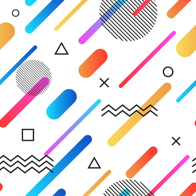 Fondo inconsútil retro abstracto del estilo de Memphis con formas geométricas simples multicoloras