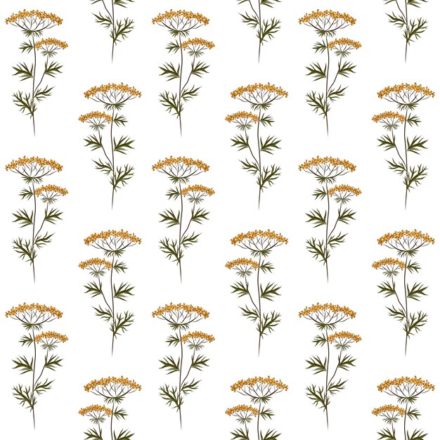 Fondo inconsútil de vector blanco con flores silvestres amarillas de kupyr