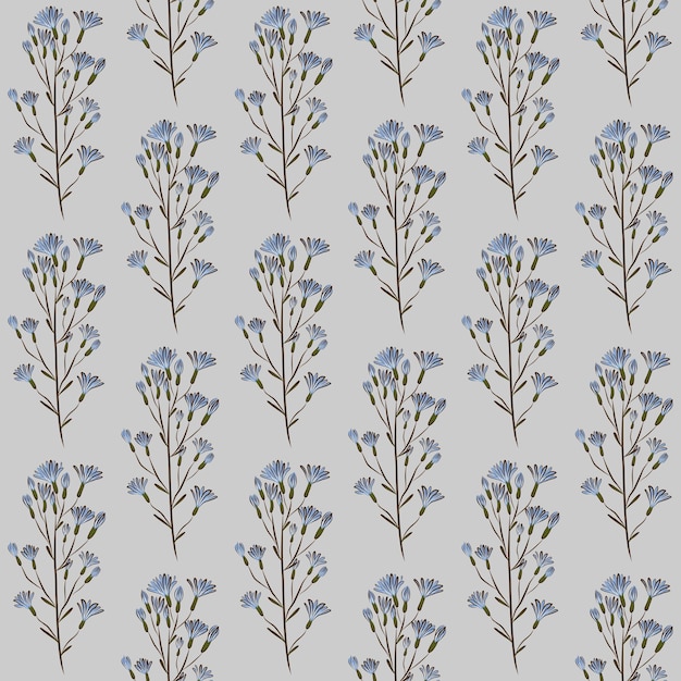 FONDO INCONSÚTIL DEL VECTOR GRIS CON FLORES SILVESTRES AZULES CLARAS DE TATAR MOLOKAN