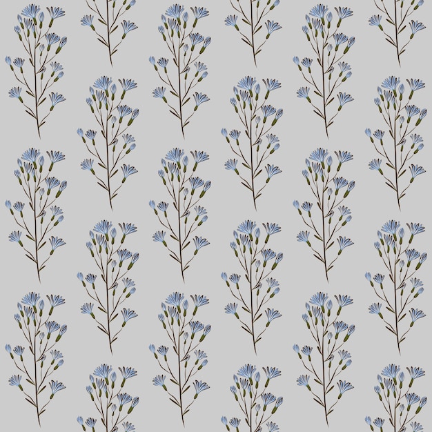 Vector fondo inconsútil del vector gris con flores silvestres azules claras de tatar molokan