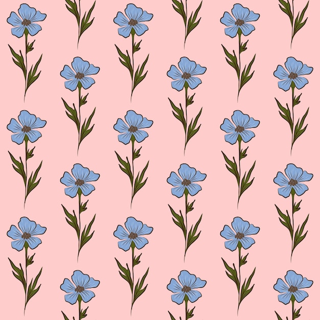 FONDO INCONSÚTIL DE VECTOR ROSA CON FLORES SILVESTRES DE LINO AZUL CLARO