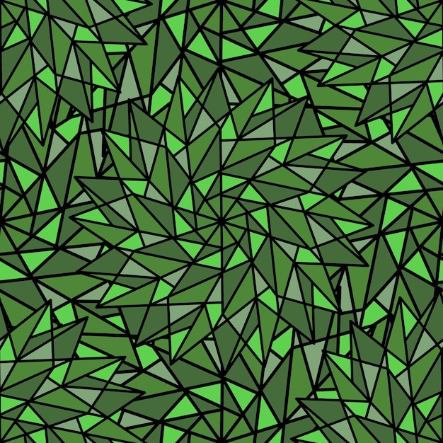 Fondo inconsútil del vector verde abstracto con estrellas geométricas complejas en forma de caleidoscopio