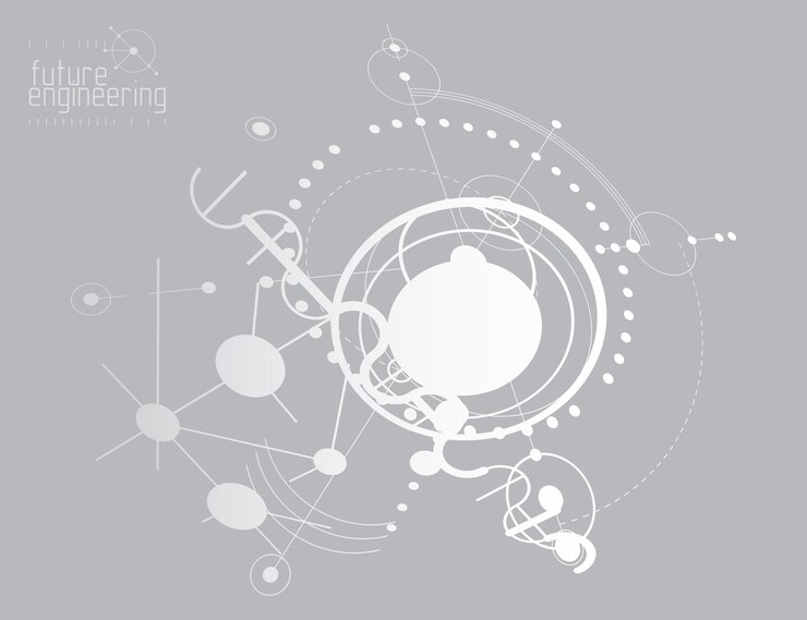 Vector fondo industrial y de ingeniería vectorial, plan técnico futuro. modelo abstracto del mecanismo, esquema mecánico.