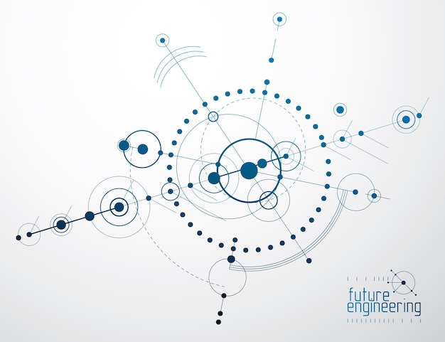 Fondo industrial y de ingeniería vectorial, plan técnico futuro. modelo abstracto del mecanismo, esquema mecánico.