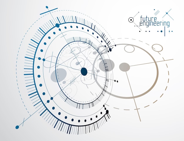 Vector fondo industrial y de ingeniería vectorial, plan técnico futuro. modelo abstracto del mecanismo, esquema mecánico.