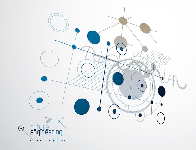 Fondo industrial y de ingeniería vectorial, plan técnico futuro. Modelo abstracto del mecanismo, esquema mecánico.