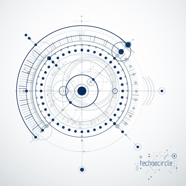Fondo industrial y de ingeniería vectorial, plan técnico futuro. Modelo abstracto del mecanismo, esquema mecánico.
