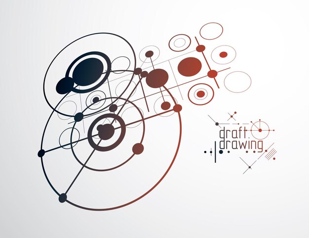 Fondo industrial y de ingeniería vectorial, plan técnico futuro. Modelo abstracto del mecanismo, ilustración gráfica.