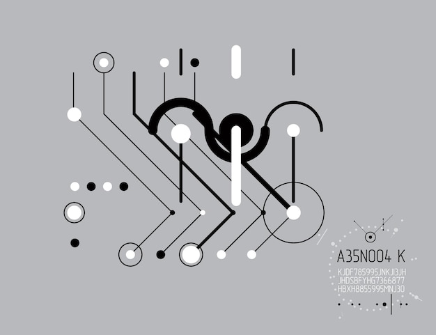 Fondo industrial y de ingeniería vectorial, plan técnico futuro. Modelo abstracto del mecanismo, ilustración gráfica.