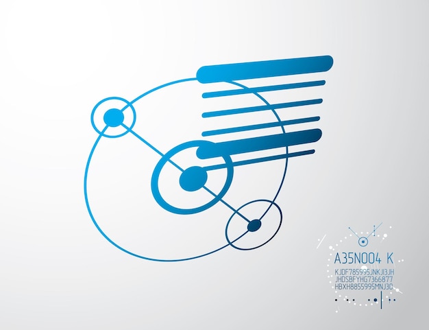 Fondo industrial y de ingeniería vectorial, plan técnico futuro. Modelo abstracto del mecanismo, ilustración gráfica.