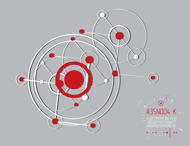Fondo industrial y de ingeniería vectorial, plan técnico futuro. Modelo abstracto del mecanismo, ilustración gráfica.