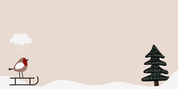 Fondo de invierno con adorables elementos navideños dibujados a mano Bandera horizontal con lugar para el texto