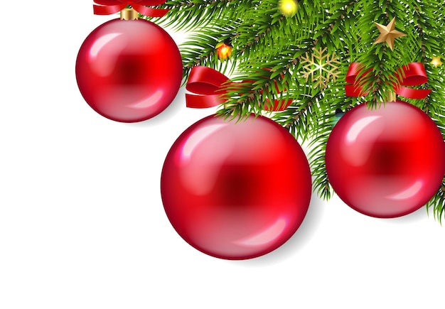 Fondo de invierno y árbol de Navidad y bolas rojas con ilustración vectorial de malla degradada