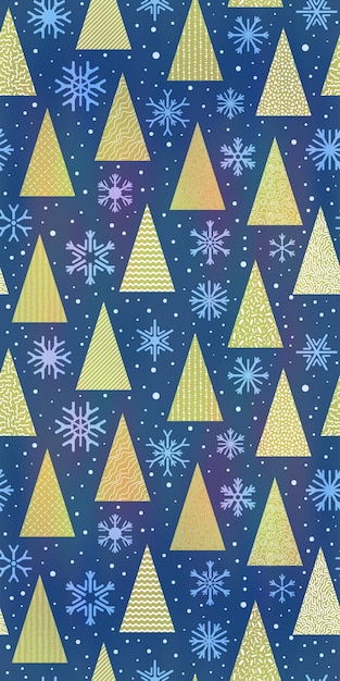 Fondo de invierno Árboles de Navidad y copos de nieve estandarte vertical de patrón sin costuras