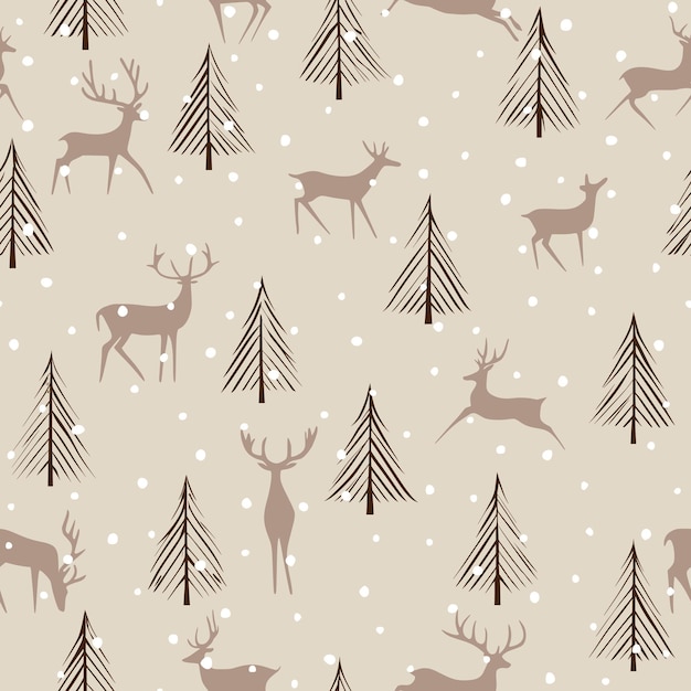 Fondo de invierno Árboles de Navidad y copos de nieve vector de patrón sin costura