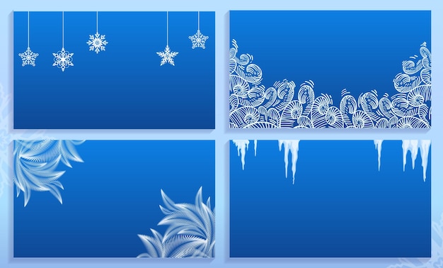 Fondo de invierno conjunto banner azul nieve abstracto temporada fría hermoso paisaje diseño estilo de dibujos animados