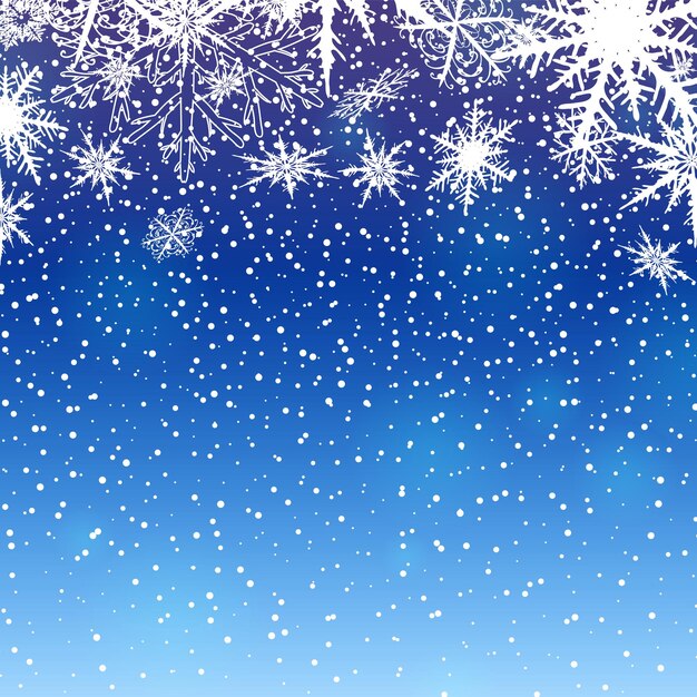 Fondo de invierno con copos de nieve en azul ilustración vectorial