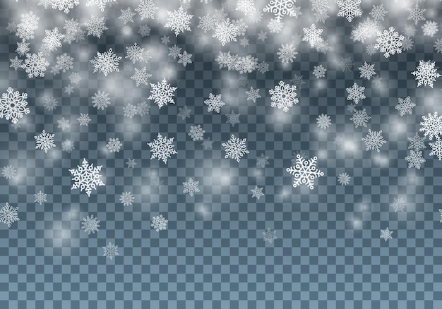 Fondo de invierno con copos de nieve blanca