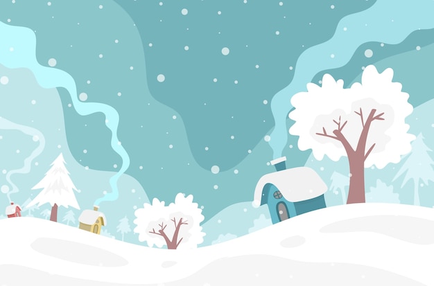 Vector fondo de invierno de navidad con árboles y casa