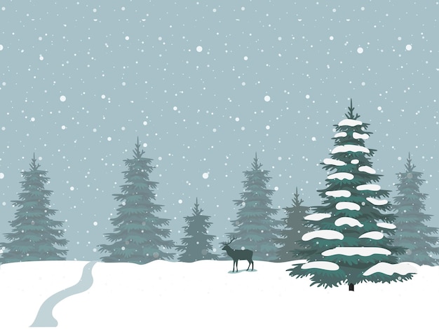 Fondo de invierno y Navidad con árboles nevada invierno abeto y ciervos paisajes