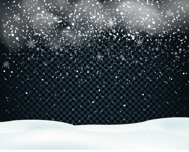 Vector fondo de invierno con nevadas con copos de nieve