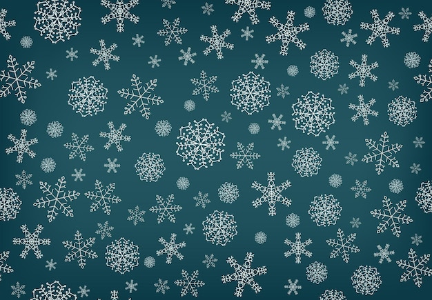 Fondo de invierno con nieve cayendo y copos de nieve. Feliz navidad y próspero año nuevo fondo. Ilustración vectorial.