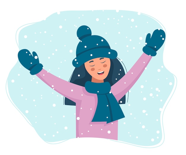 Fondo de invierno. Niña feliz, con, nieve