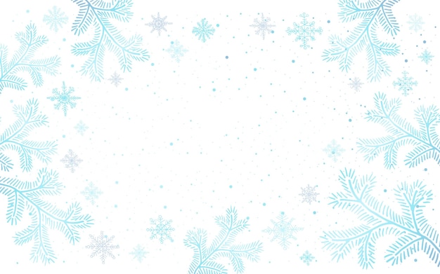 Vector fondo de invierno con ramas de árboles de navidad nieve y copos de nieve y un lugar para la inscripción