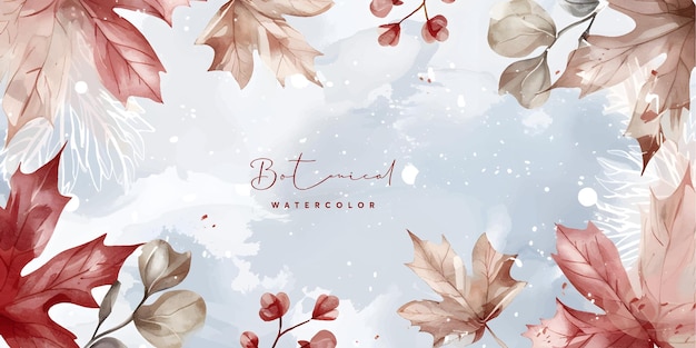 Fondo de invierno vector pintado a mano acuarela flor hojas botánicas arce hoja de roble dibujo a mano diseño de arte abstracto para papel tapiz artes murales portada boda y tarjeta de invitación