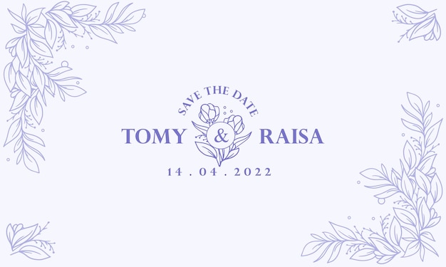 Fondo de invitación de boda floral dibujado mano azul vintage