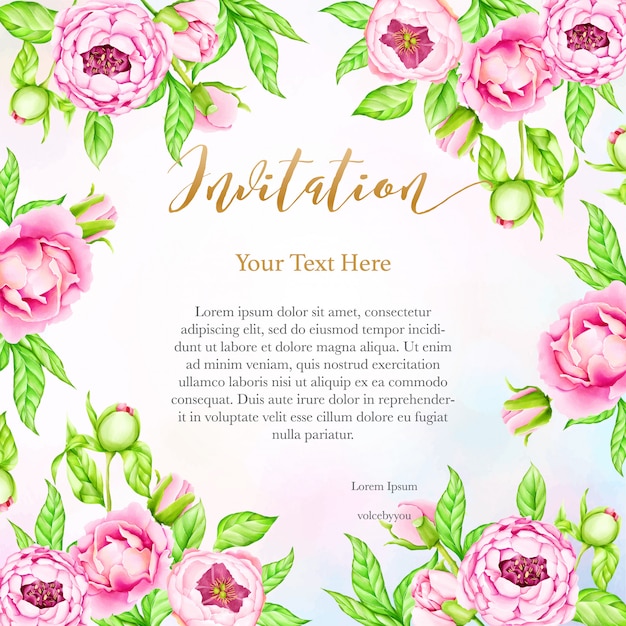 Fondo de invitación de boda con flores de peonía acuarela