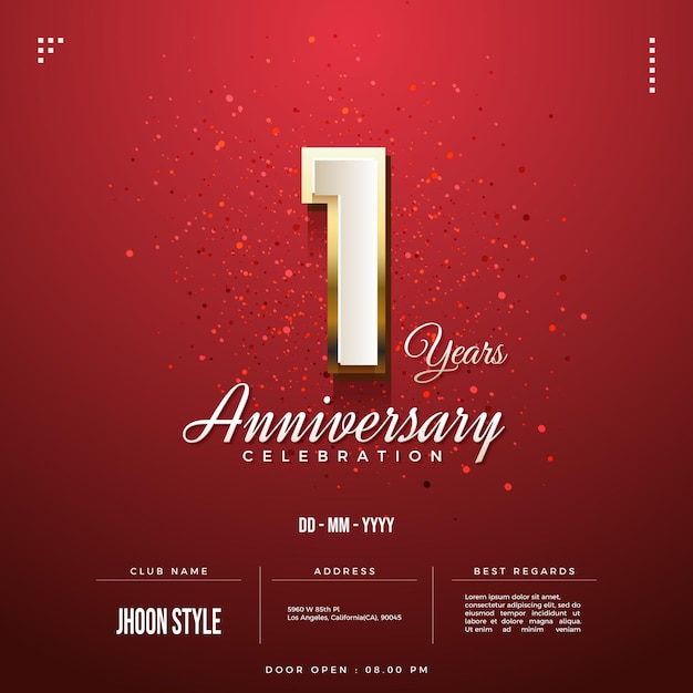 Fondo de invitación de primer aniversario con números bordeados de oro